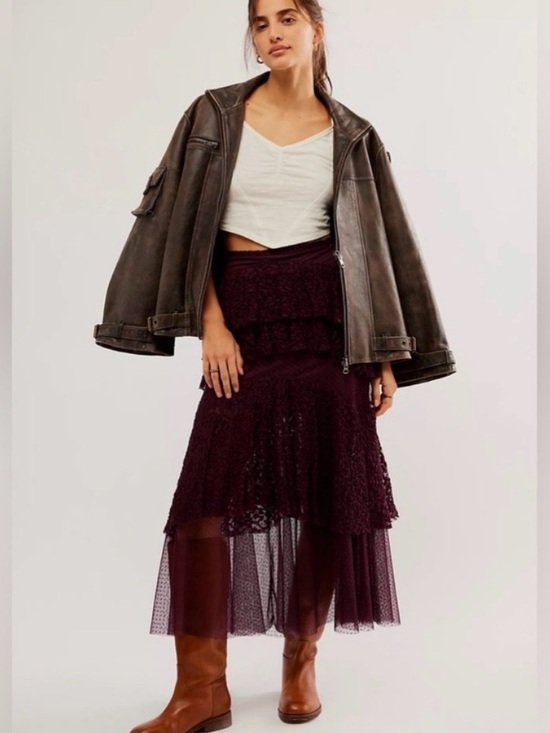 Free People Dresses & Skirts - Free People Lace in Love Burgundy Lace Tiered Maxi Skirt